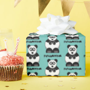 Funny Pandamonium Panda Cartoon, Cute Stress Pun Wrapping Paper