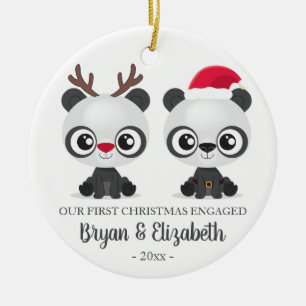 Funny Pandas first Christmas engaged custom photo Ceramic Tree Decoration
