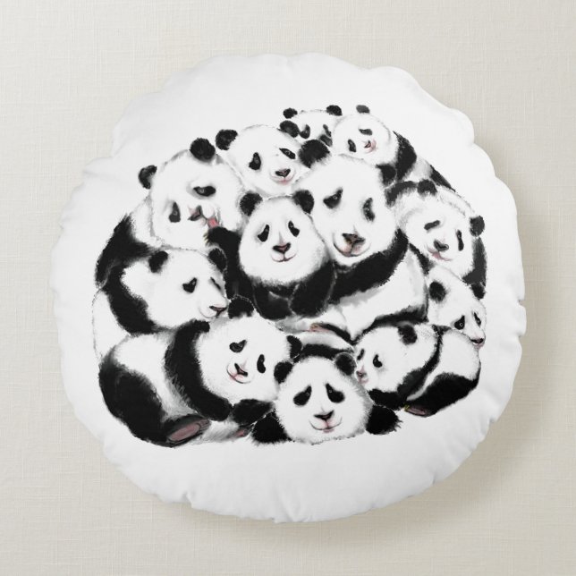Funny Pandas Round Pillow (Front)