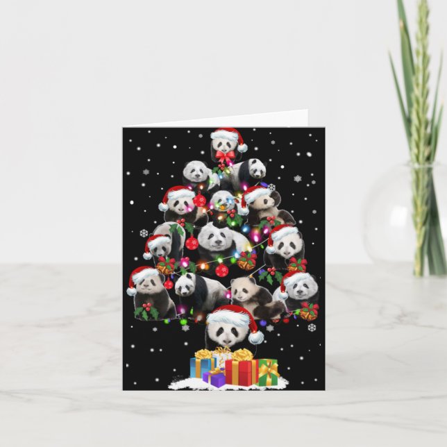 Funny Pandas Santa Hat Christmas Tree Ornament T S Card (Front)