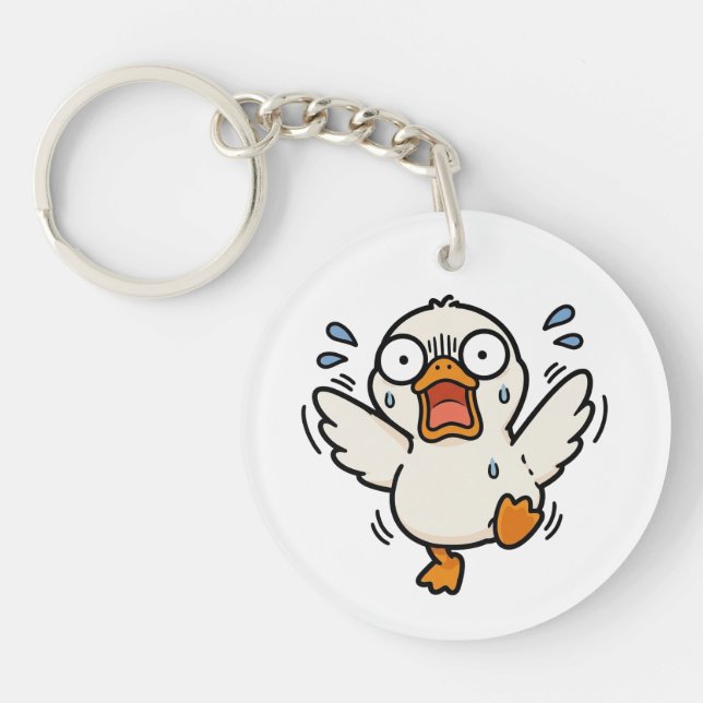 Funny Panicking Duck Kawaii Meme Keychain  (Front)