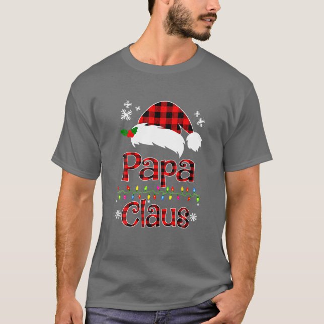 Funny Papa Claus Christmas Red Plaid Pyjamas Santa T-Shirt (Front)
