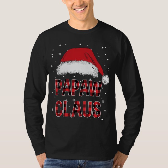 Funny Papaw Claus Red Plaid Christmas Family Pjs M T-Shirt (Front)