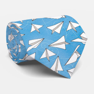 Funny Paper Aeroplanes on Blue Novelty Pattern Tie