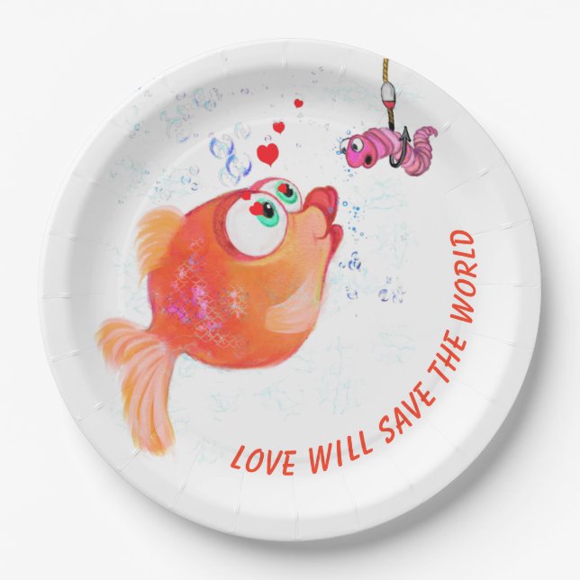 Funny Paper Plates Fish and Worm Love (Front)