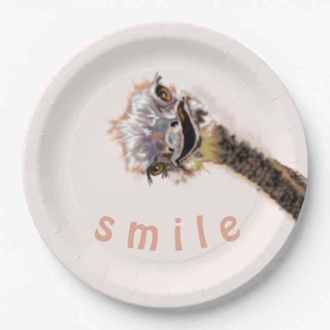 Funny Paper Plates with Playful Ostrich - Smile (Front)