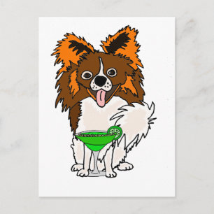 Funny Papillon Dog Drinking Margarita Cartoon Postcard
