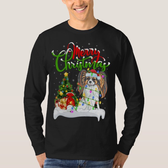 Funny Papillon Dog Lover Xmas Lighting Papillon Ch T-Shirt (Front)