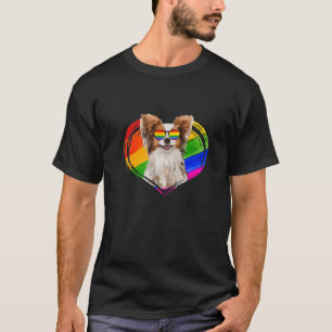 Funny Papillon Dog Rainbow Heart Pet Lover Gay Pri T-Shirt