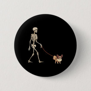 Funny Papillon Skeleton Dog Walking Halloween Dog 6 Cm Round Badge