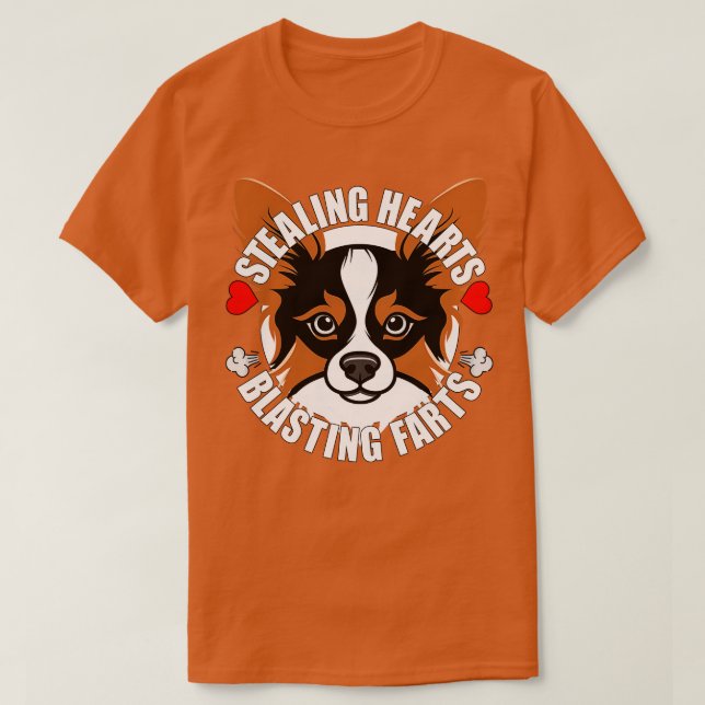 Funny Papillon Stealing Hearts Blasting Farts Dog  T-Shirt (Design Front)