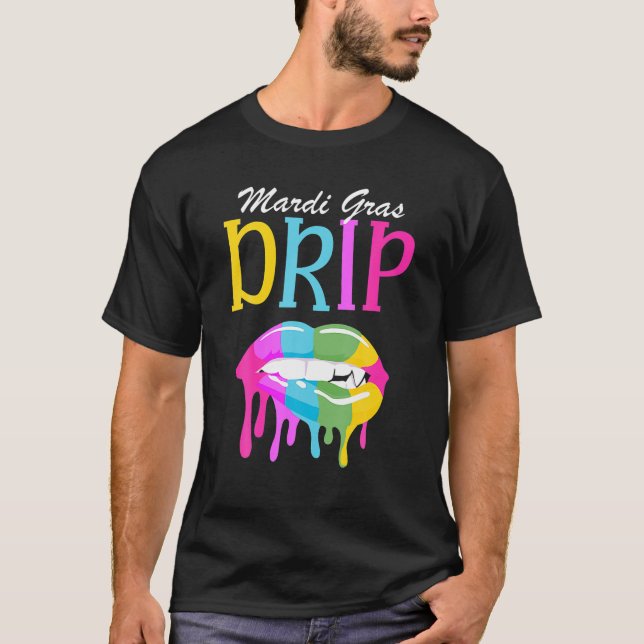 Funny Parade Party Mardi Gras Drip Lips Carnival B T-Shirt (Front)