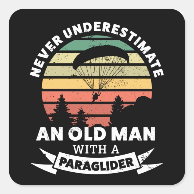 Funny Paragliding Old Man Paraglider Gift Square Sticker (Front)