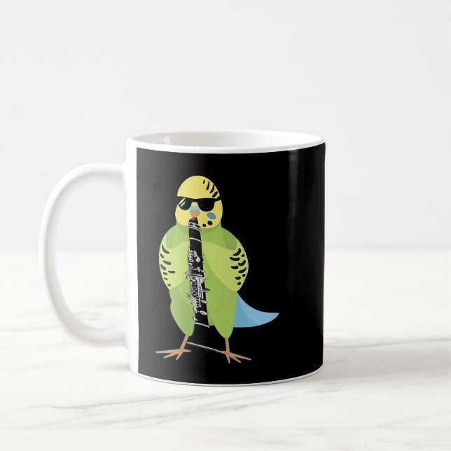 Funny Parakeet Wearing Sunglasses Playing Clarinet Coffee Mug (Left)