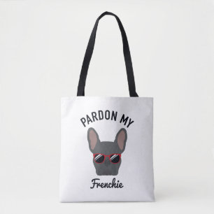 Funny Pardon my Frenchie Blue French Bulldog Tote Bag