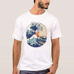 Funny Parody Kanagawa Great Wave Drinking Boba Mil T-Shirt