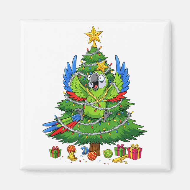 Funny Parrot Christmas Tree Lights Kids Mens Women Magnet (Front)