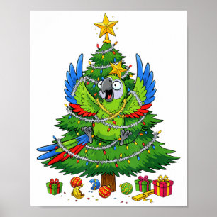 Funny Parrot Christmas Tree Lights Kids Mens Women Poster