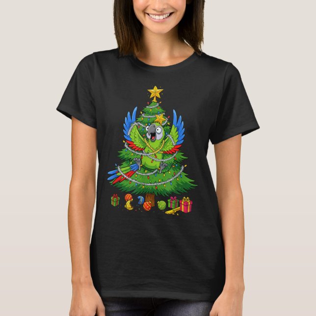 Funny Parrot Christmas Tree Lights Kids Mens Women T-Shirt (Front)