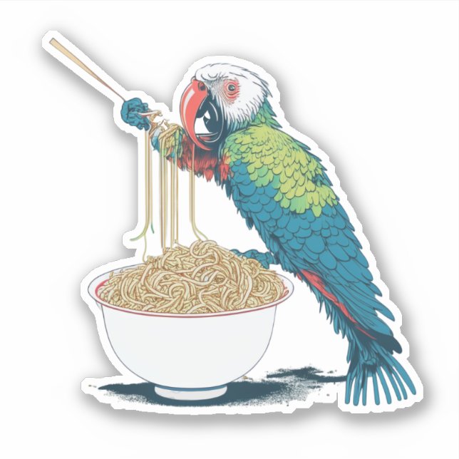 Funny Parrot Eating Ramen Noodles (Front)