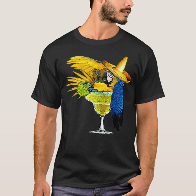 Funny Parrot in Margarita Drinking Glass T-Shirt (Front)