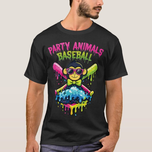 Funny Party Animals Baseball Funny T-Shirt (Front)