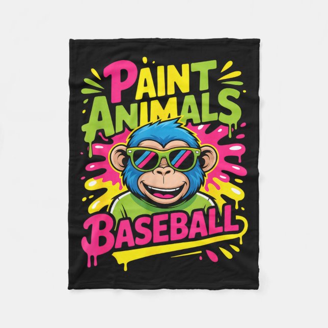 Funny party animals baseball monkey sunglasses Fun Fleece Blanket (Front)