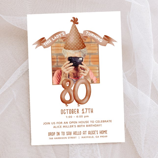 Funny Party Hat 80th Birthday Open House Photo Invitation (Creator Uploaded)