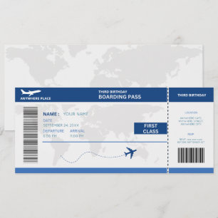 Funny passport, boarding pass ticket 3rd birthday invitation