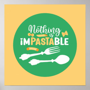 Funny Pasta Food Pun Pastel Color Typography Art Poster