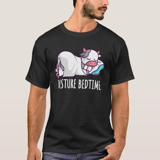 Funny Pasture Bedtime Cute Cow Sleeping Pyjamas PJ T-Shirt (Front)