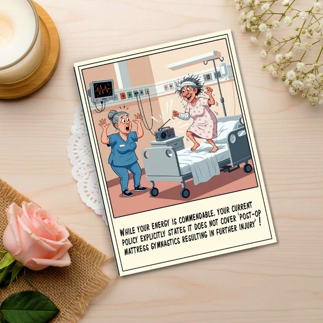 Funny Patient Dancing on Hospital Bed Get Well Postcard (Creator Uploaded)