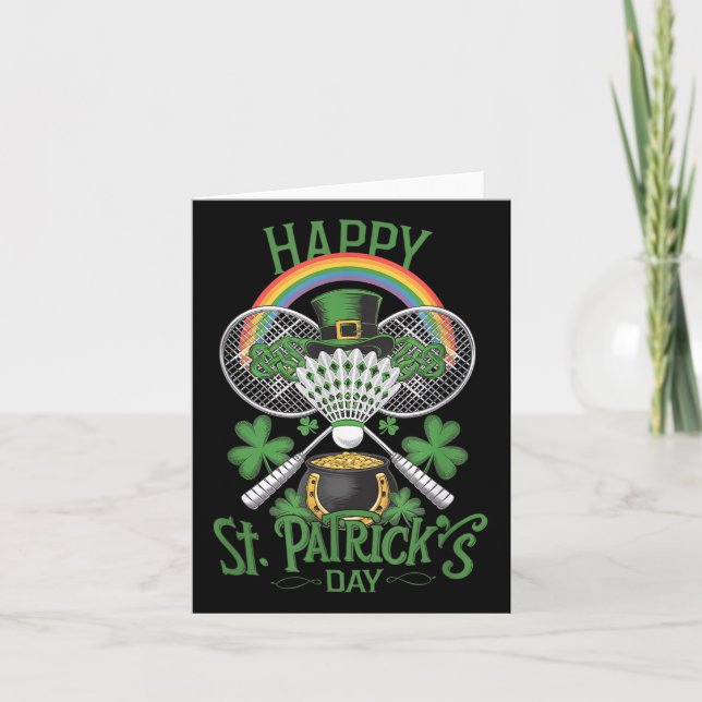 Funny Patricks Day Badminton Costume Four-leaf Clo Card (Front)