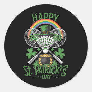 Funny Patricks Day Badminton Costume Four-leaf Clo Classic Round Sticker