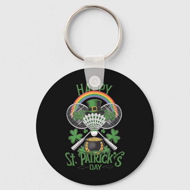 Funny Patricks Day Badminton Costume Four-leaf Clo Key Ring (Front)