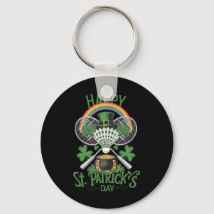Funny Patrick's Day Dminton Costume Four-leaf Clov Key Ring