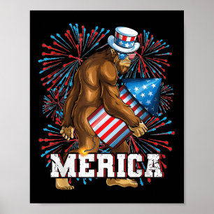 Funny Patriot Sasquatch Bigfoot Fireworks Sungles  Poster