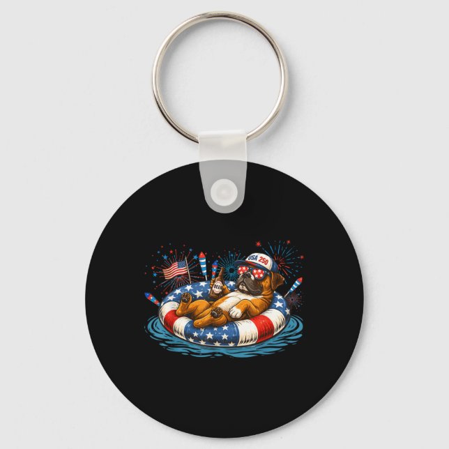 Funny Patriotic Boxer Beer Floatie Usa Flag 4th Of Key Ring (Front)