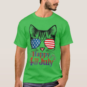 Funny Patriotic Cat Happy 4th of July Independence T-Shirt