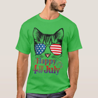 Funny Patriotic Cat Happy 4th of July Independence T-Shirt