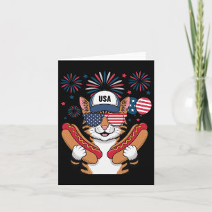 Funny Patriotic Cat Hotdog American Usa Flag 4th O Card