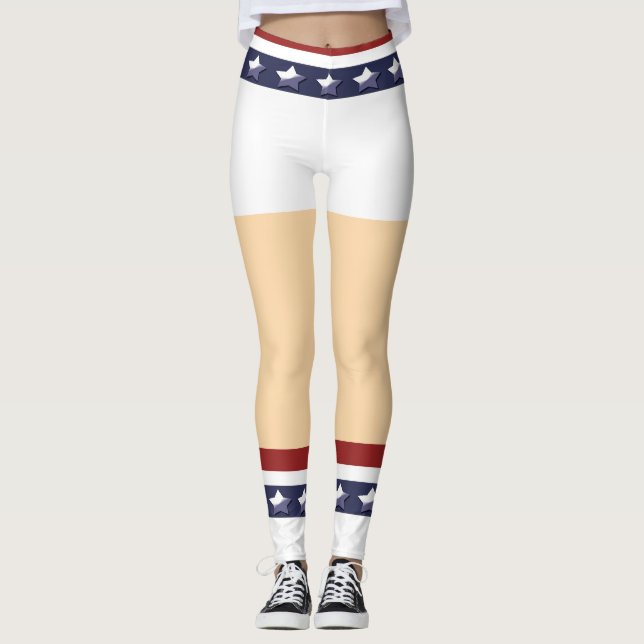 Funny Patriotic cheerleader legs stars stripes Leggings (Front)
