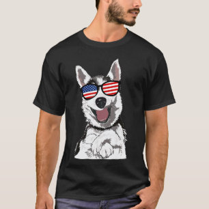 Funny Patriotic Dog Husky 4th Of July USA Flag Shi T-Shirt