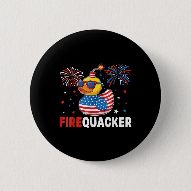 Funny Patriotic Duck Firequacker Pun Independence  6 Cm Round Badge (Front)