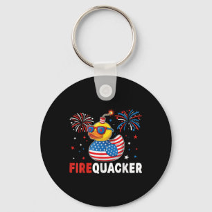 Funny Patriotic Duck Firequacker Pun Independence Key Ring