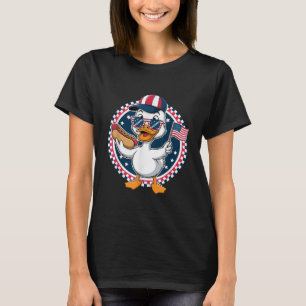 Funny Patriotic Duck Usa Flag Hot Dog 4th Of July T-Shirt