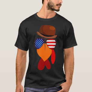 Funny Patriotic Glasses Turkey Face Bow Tie  Tee