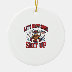 Funny Patriotic Highland Cow Fireworks Shirt (2)_1 Ceramic Tree Decoration