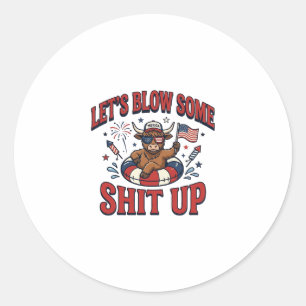 Funny Patriotic Highland Cow Fireworks Shirt (2)_1 Classic Round Sticker