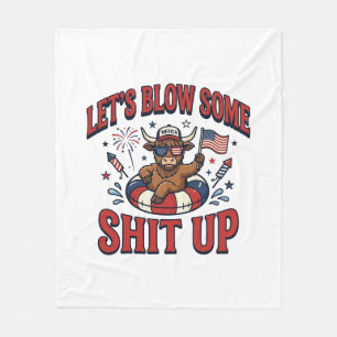 Funny Patriotic Highland Cow Fireworks Shirt (2)_1 Fleece Blanket